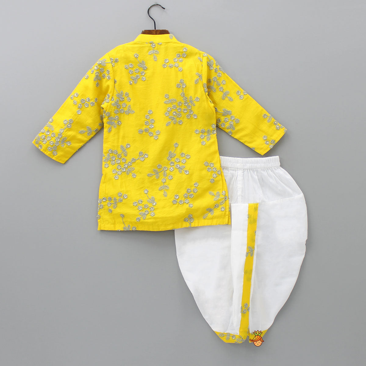 Yellow Embroidered Kurta And White Dhoti