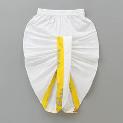 Pre Order: Yellow Embroidered Kurta And White Dhoti