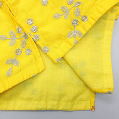 Pre Order: Yellow Embroidered Kurta And White Dhoti