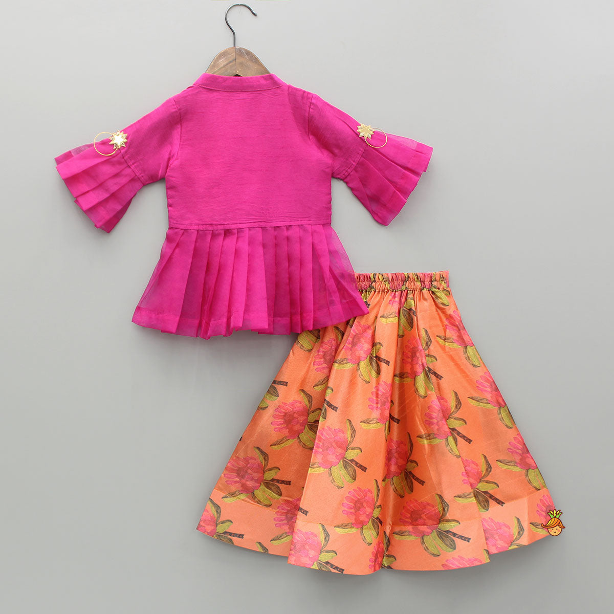 Pink Top And Orange Floral Print Ghagra