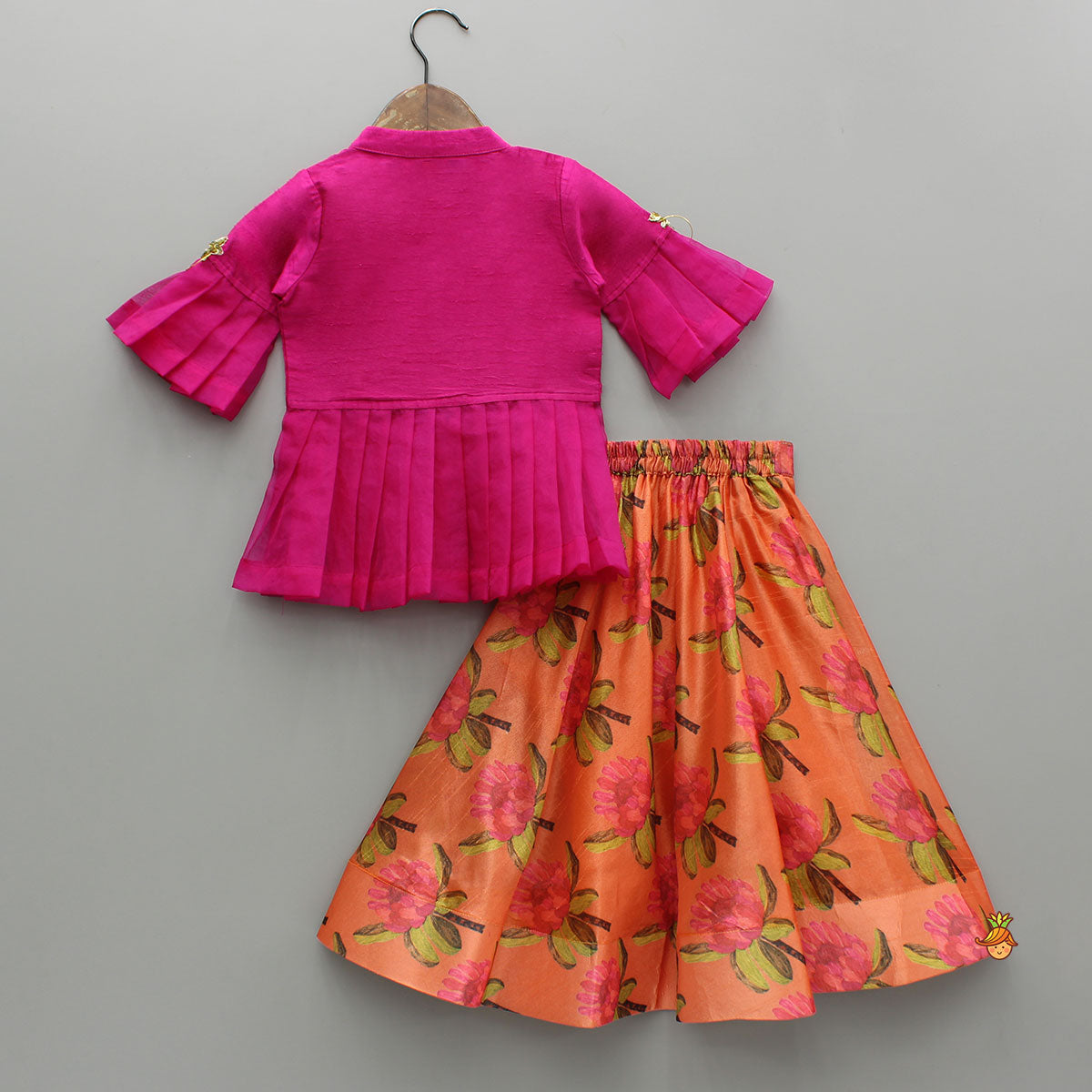 Pink Top And Orange Floral Print Ghagra