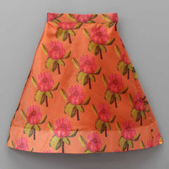 Pre Order: Hot Pink Top And Orange Floral Print Ghagra