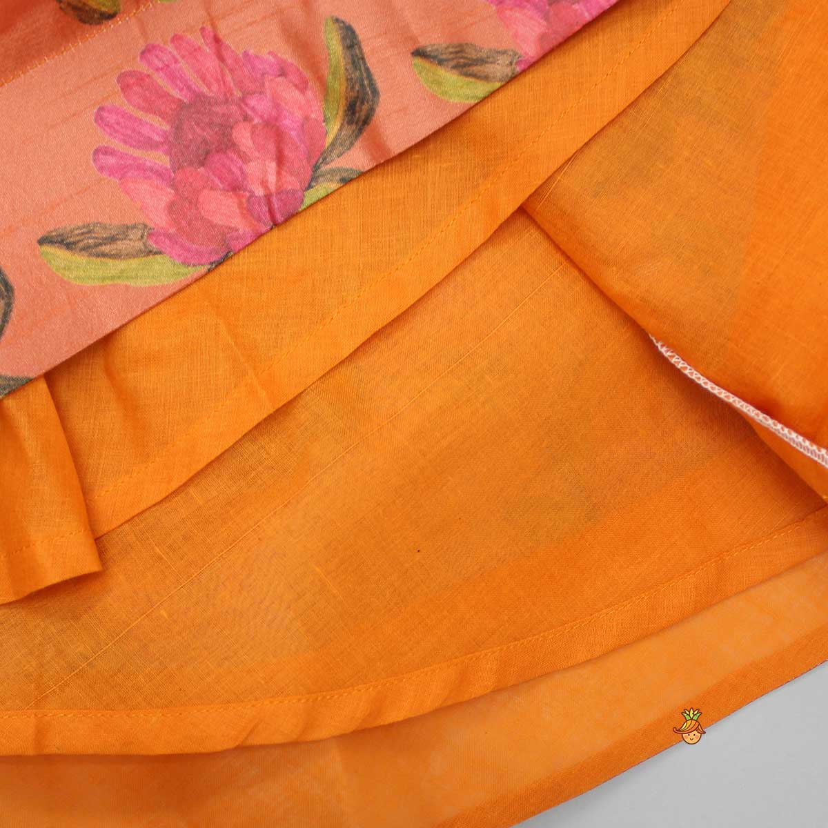 Hot Pink Top And Orange Floral Print Ghagra