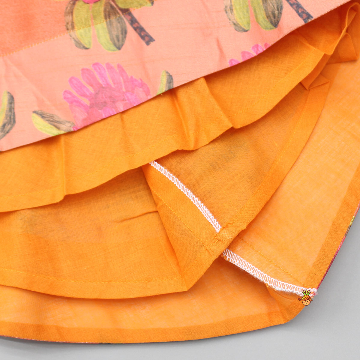 Pink Top And Orange Floral Print Ghagra