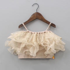 Pre Order: Frilly Top And Light Brown Palazzo