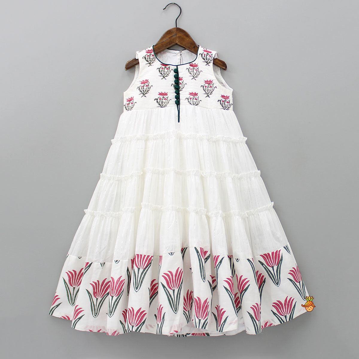 Lotus Print White Frilly Gown