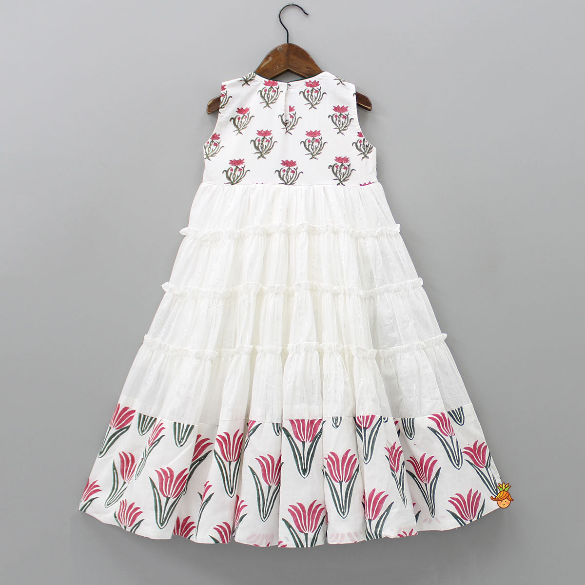 Lotus Print White Frilly Gown