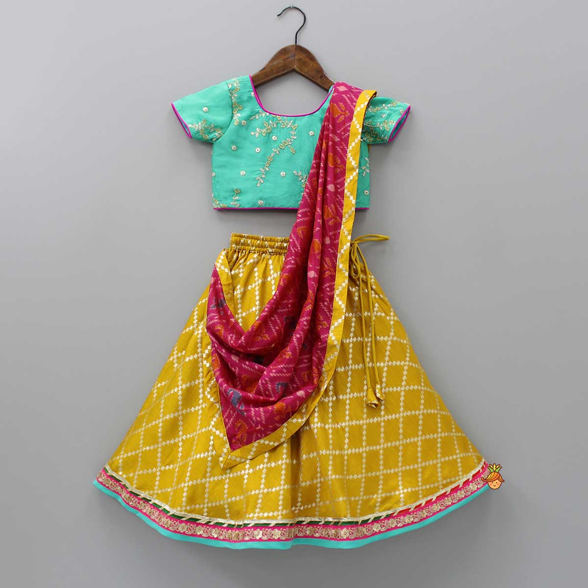 Pre Order: Choli And Lehenga With Attached Printed Dupatta