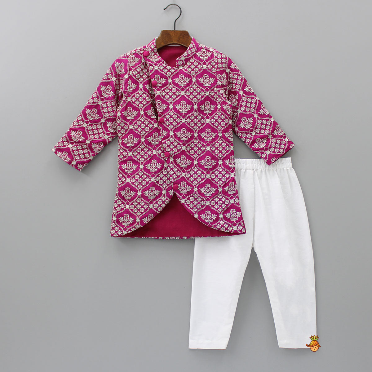Pre Order: Embroidered Sherwani And White Pyjama