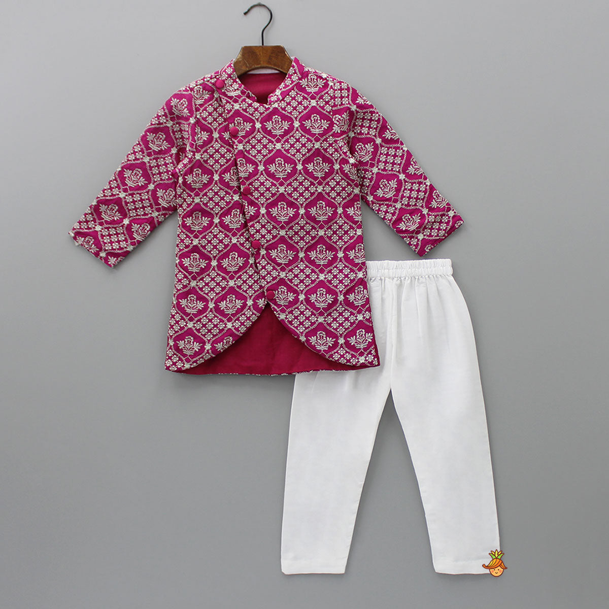 Embroidered Sherwani And White Pyjama