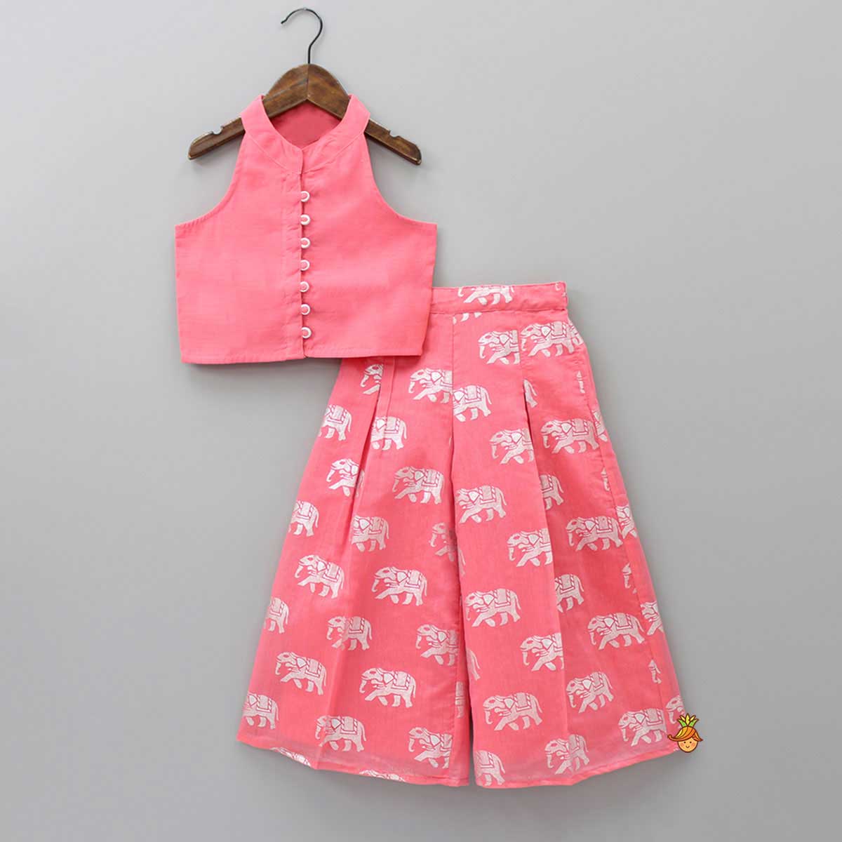 Sleeveless Pink Top and Elephant Print Palazzo