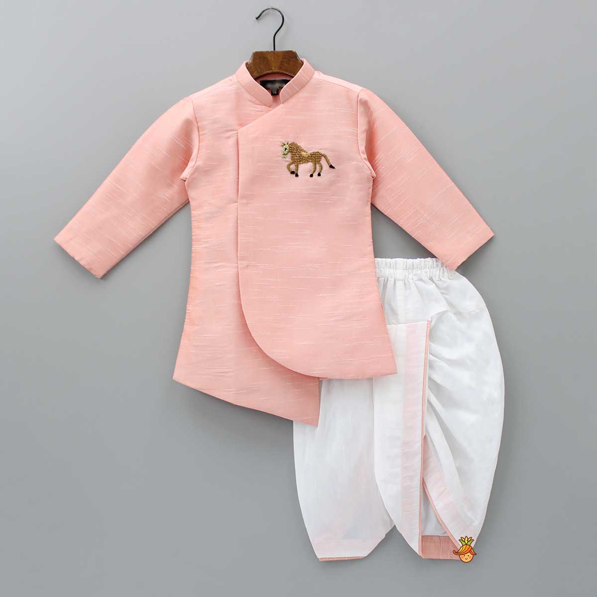 Pre Order: Horse Motif Jodhpuri Jacket And Dhoti