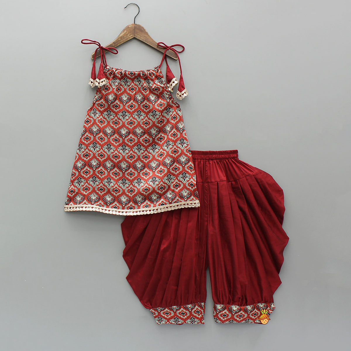 Printed Kurti With Adjustable Neck And Dhoti