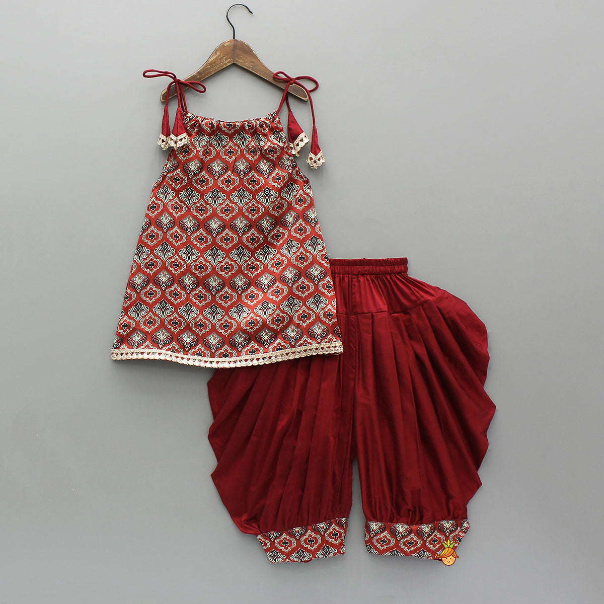 Printed Kurti With Adjustable Neck And Dhoti