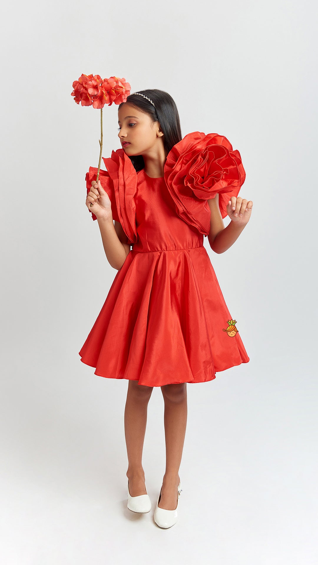 Red Ruffled Sleeves Dress