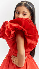 Pre Order: Red Ruffled Sleeves Dress