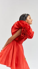 Pre Order: Red Ruffled Sleeves Dress