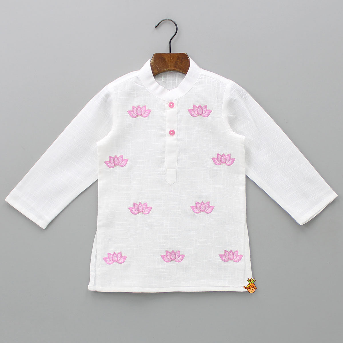 Lotus Patch Embroidered Off White Kurta And Dhoti