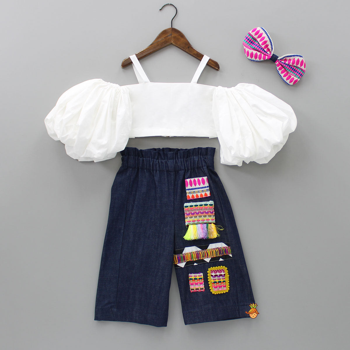 Pre Order: Off-Shoulder Top And Wide Jeans With Hairband