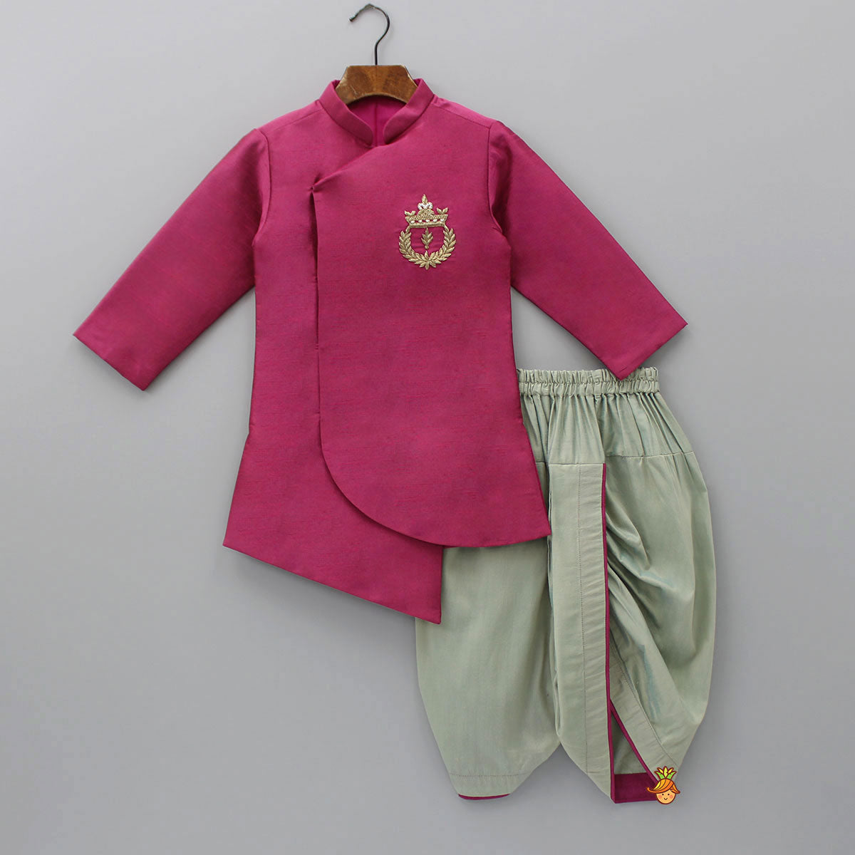 Magenta Asymmetric Kurta With Dhoti