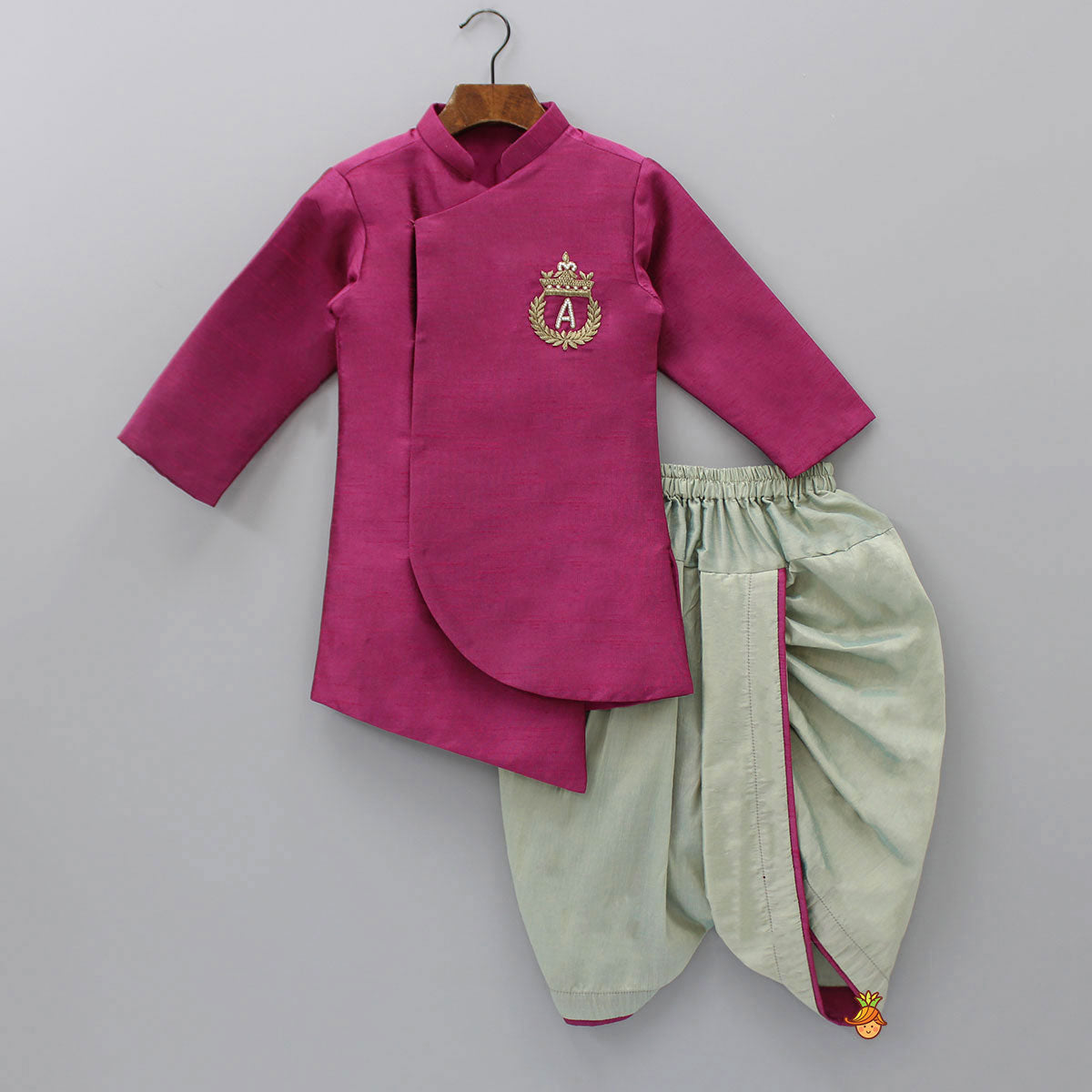 Magenta Asymmetric Kurta With Dhoti