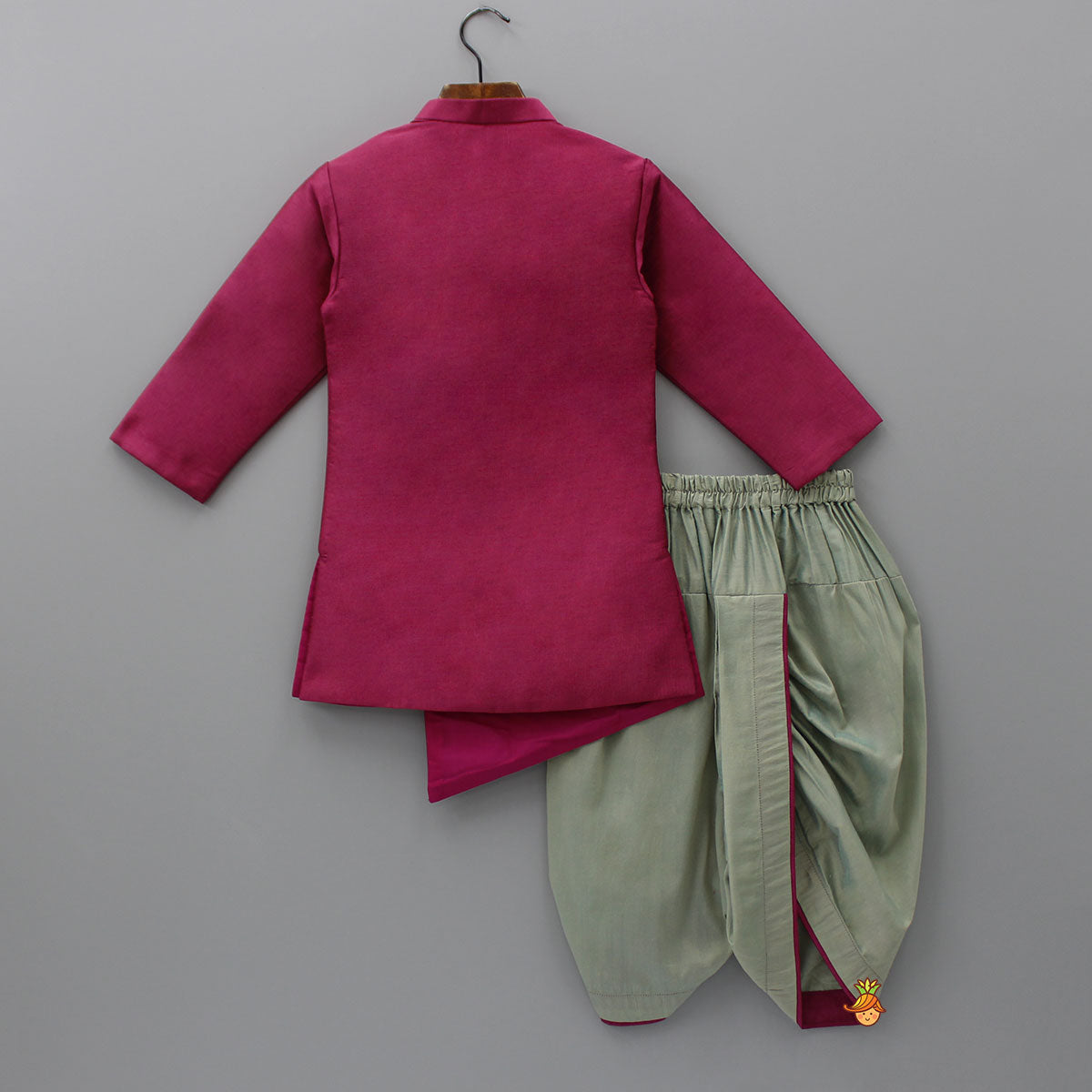 Magenta Asymmetric Kurta With Dhoti