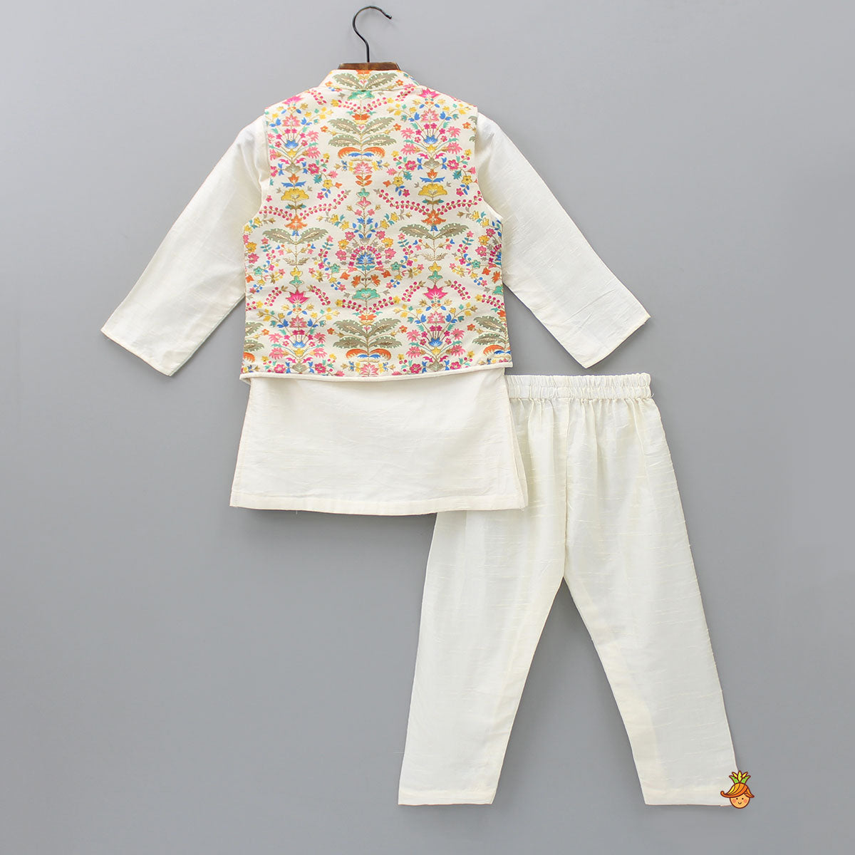 Kurta And Pyjama With Asymmetric Floral Printed Jacket