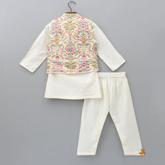 Pre Order: Kurta And Pyjama With Asymmetric Floral Printed Jacket
