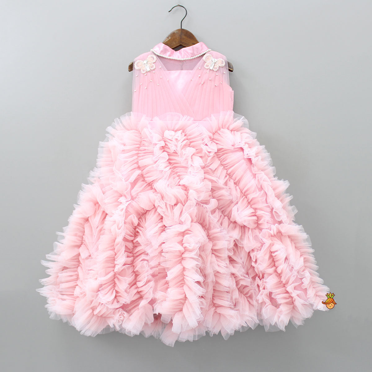 Butterfly Embellished Ruffle Gown
