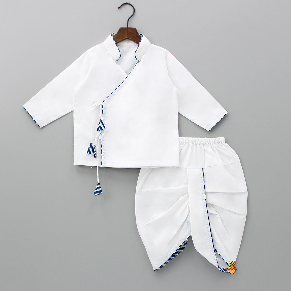 White Angrakha Kurta With Dhoti