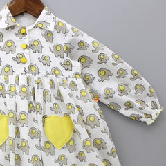 Pre Order: Elephant Print Dress With Heart Shaped Pocket