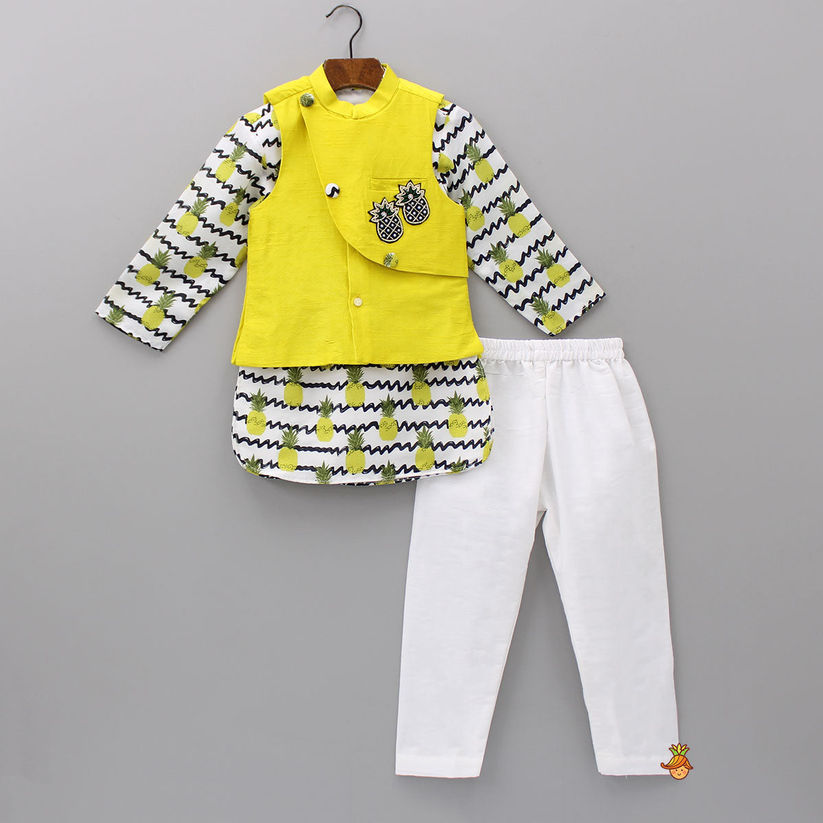Pineapple Printed Kurta And Jacket With Pyjama