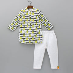 Pre Order: Pineapple Printed Kurta And Jacket With Pyjama