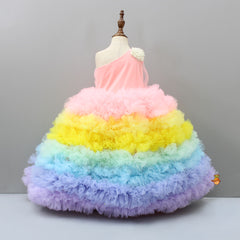 Pre Order: One Shoulder Pearl Embellished Multicoloured Ruffle Gown