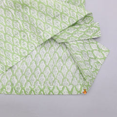 Green Floral Hand Block Printed Threadwork Detailing Kurta With Dhoti