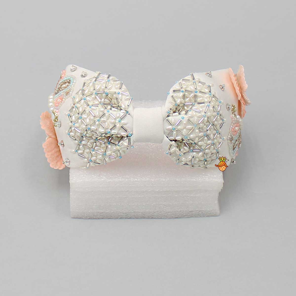 White Hairband With Sequin And Beads Work