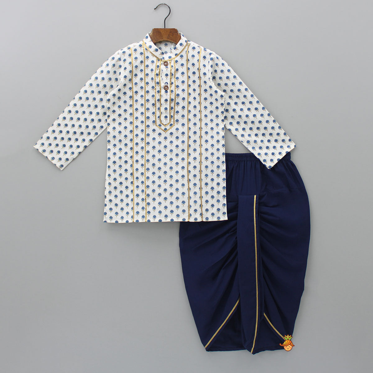 Floral Printed Kurta With Gota Lace And Dhoti