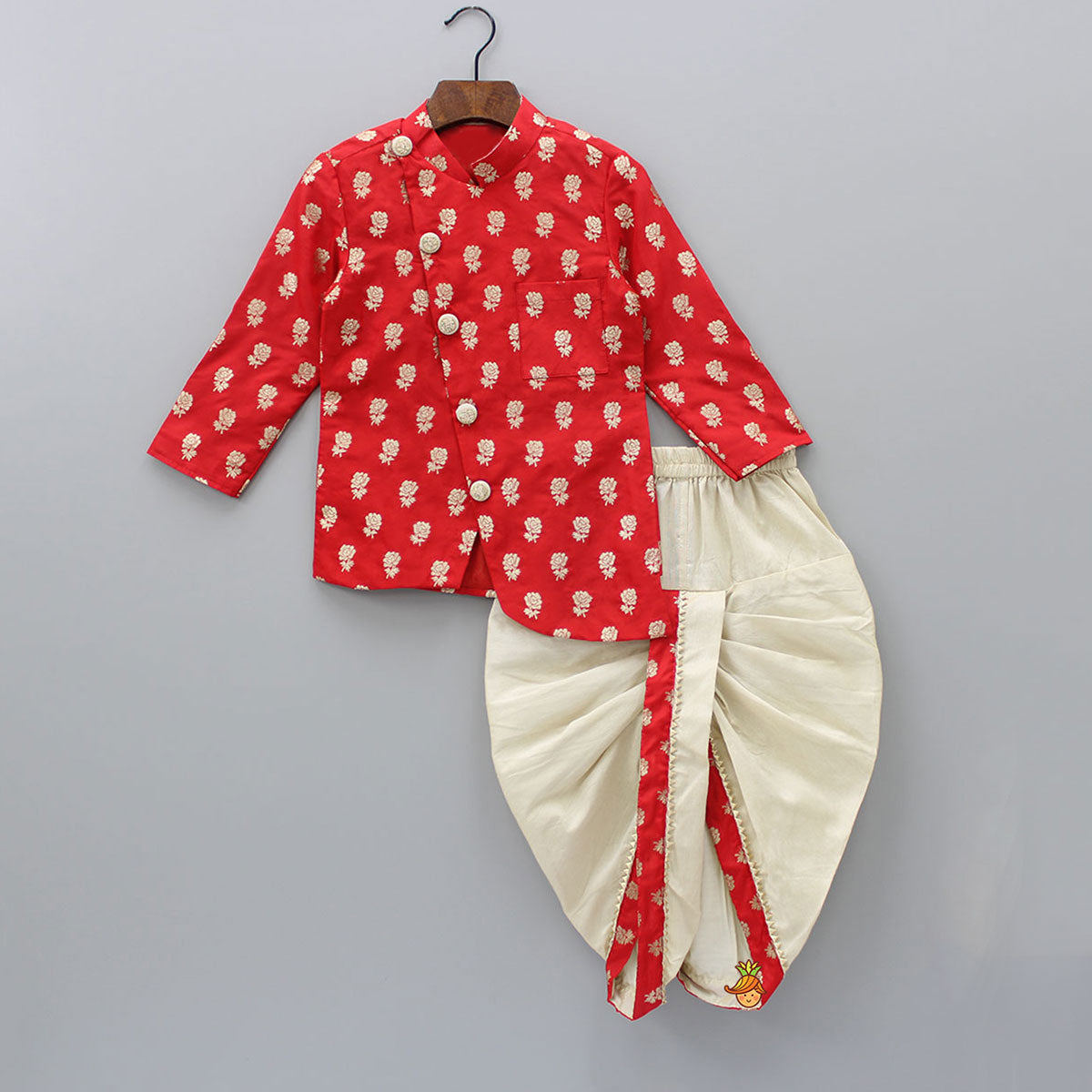 Rose Printed Red Kurta with Dhoti