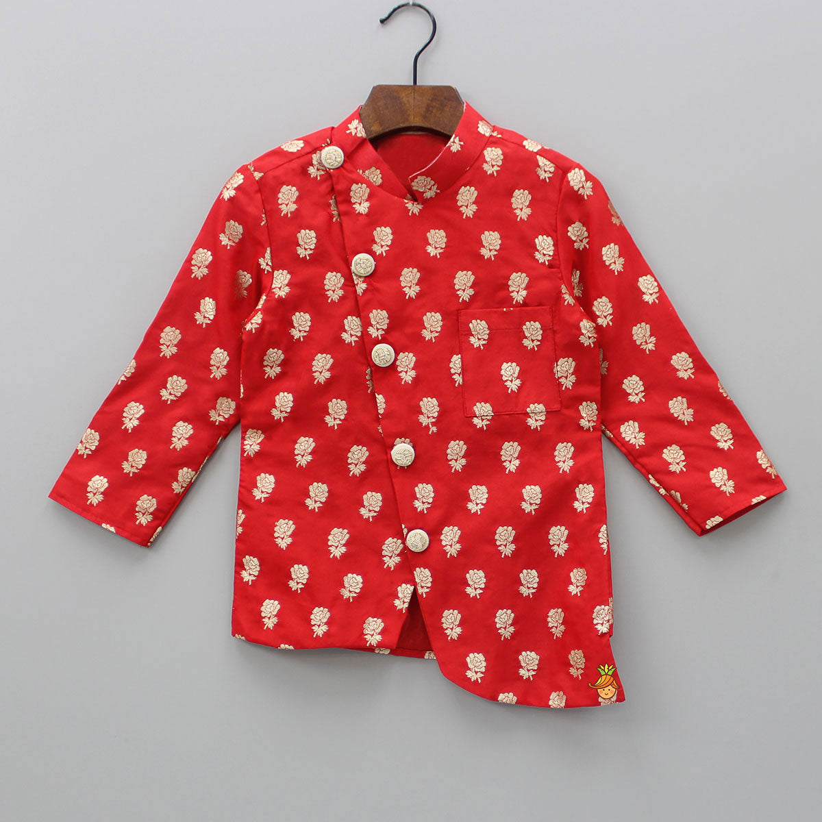 Rose Printed Red Kurta with Dhoti