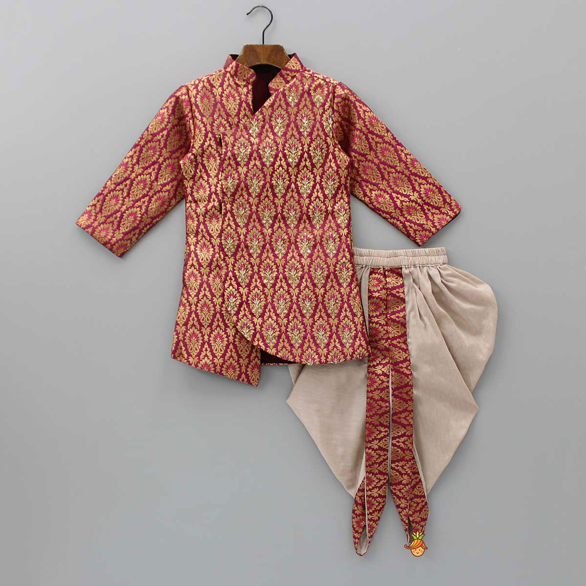 Magenta Brocade Printed Kurta And Dhoti