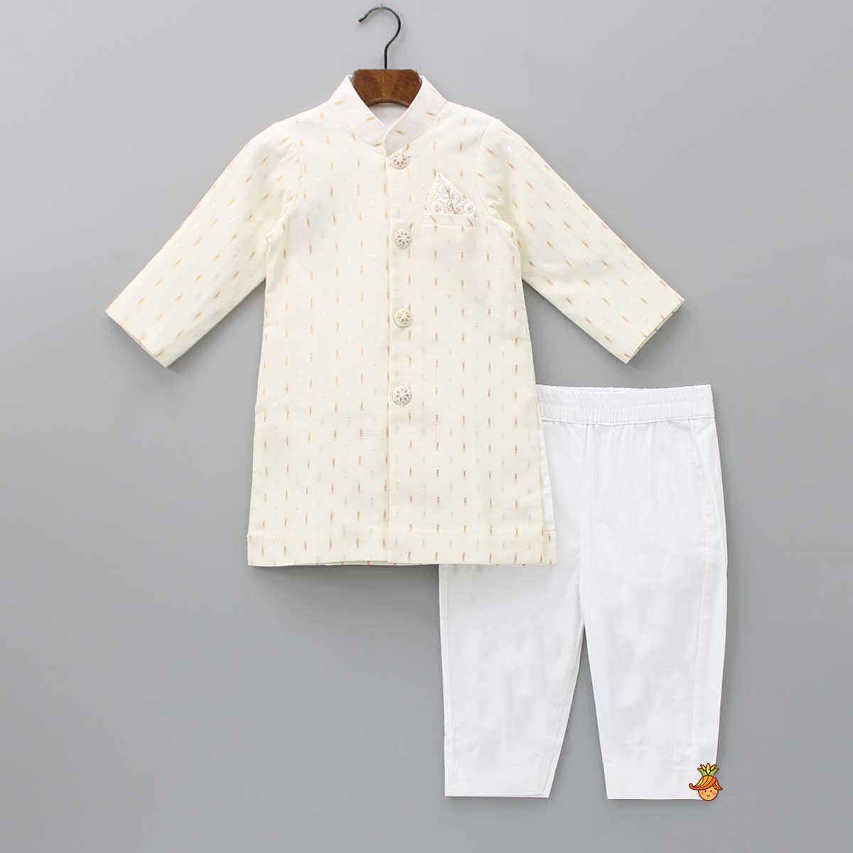 Pre Order: Elegant Ivory Thread Work Kurta With Pyjama
