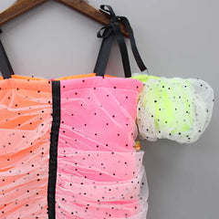 Pre Order: Black Polka Dot Cold Shoulder Neon Dress With Matching Hairband