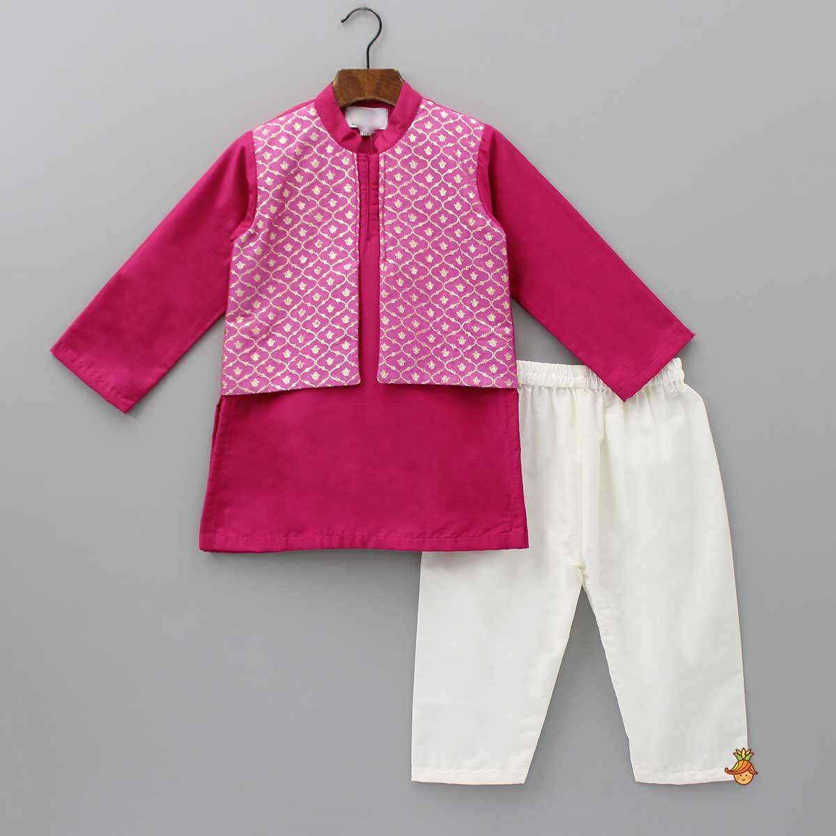 Pre Order: Pink Kurta With Attached Jacket And Pyjama