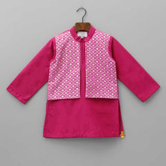 Pre Order: Pink Kurta With Attached Jacket And Pyjama