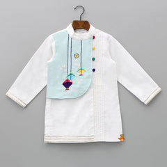 Pre Order: Flying Kite Embroidered Work Pintuck Design Kurta With Pant