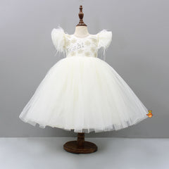Pre Order: Name Customized Elegant Frilly Sleeves and Pearl Embellished Gown With Detachable Trail