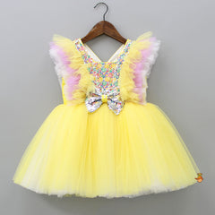 Frilly Sequin Work Yellow Dress With Matching Hair Band
