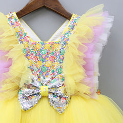 Frilly Sequin Work Yellow Dress With Matching Hair Band