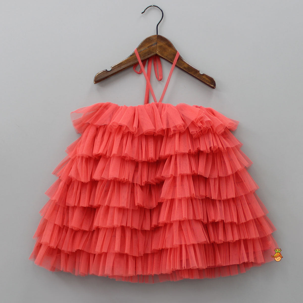 Peachish Pink Backless Net Ruffle Dress