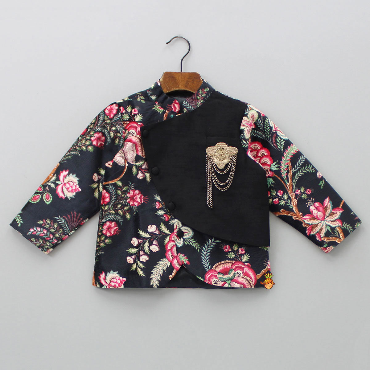 Floral Printed Black Velvet Jacket